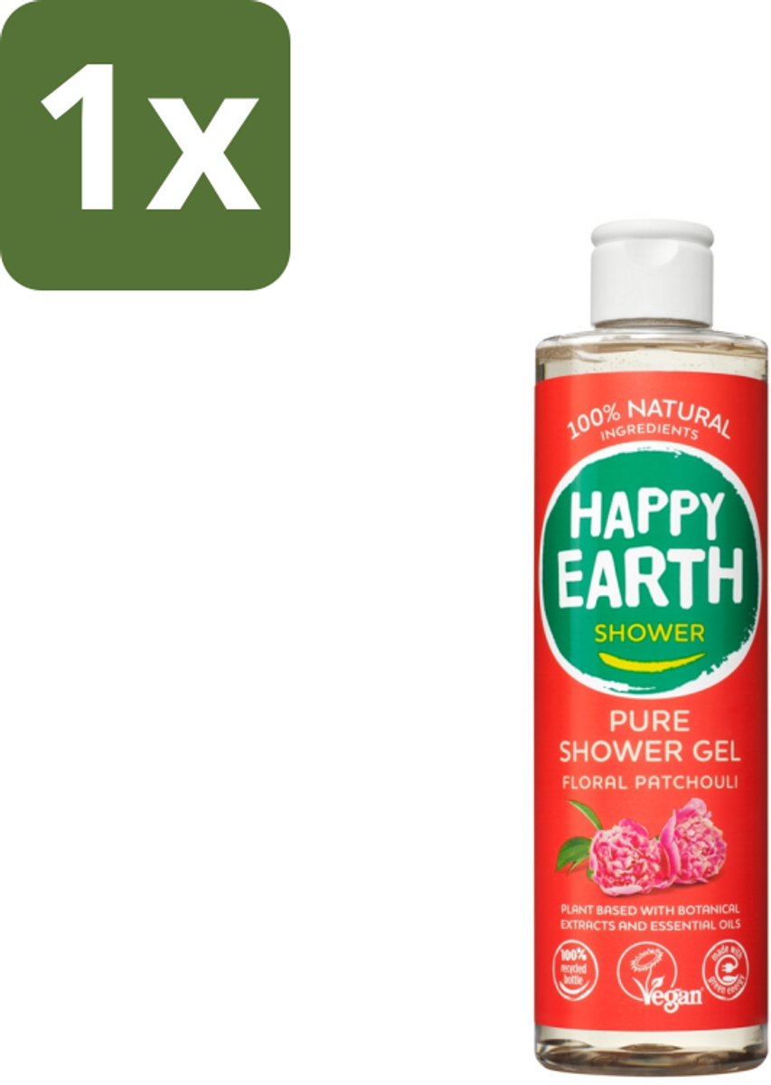 Happy Earth – Douchegel – 100% Natuurlijk Floral Patchouli – 300 ml - 1 stuk