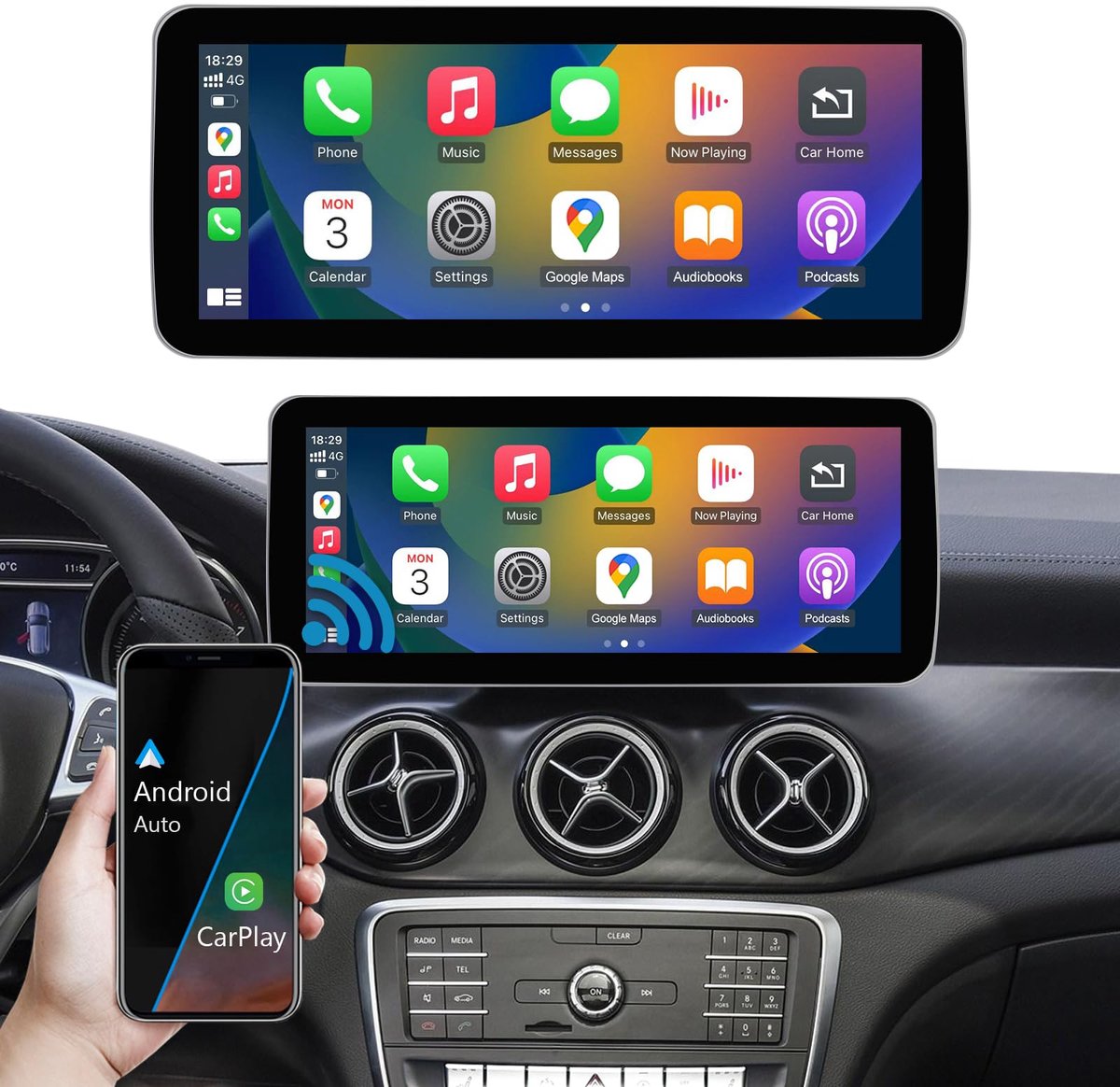 Autoradio Scherm 12,3 Inch – Draadloos CarPlay & Android Auto – 1920×720 – Voor Mercedes NTG 4.5/4.7