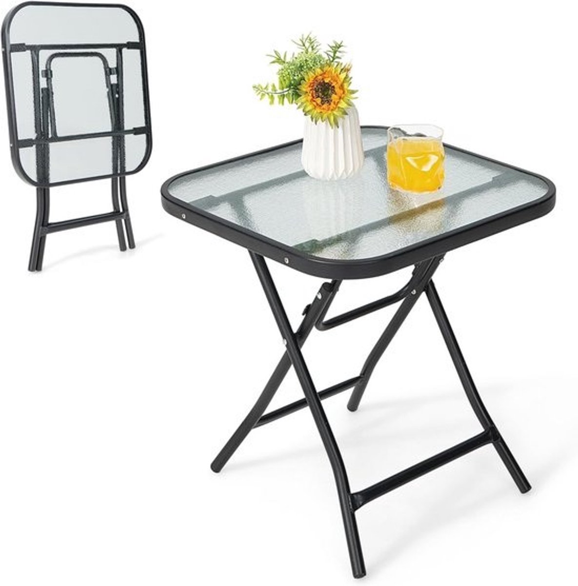Ronde Opvouwbare Bistrotafel met Glazen Top voor Balkon en Tuin