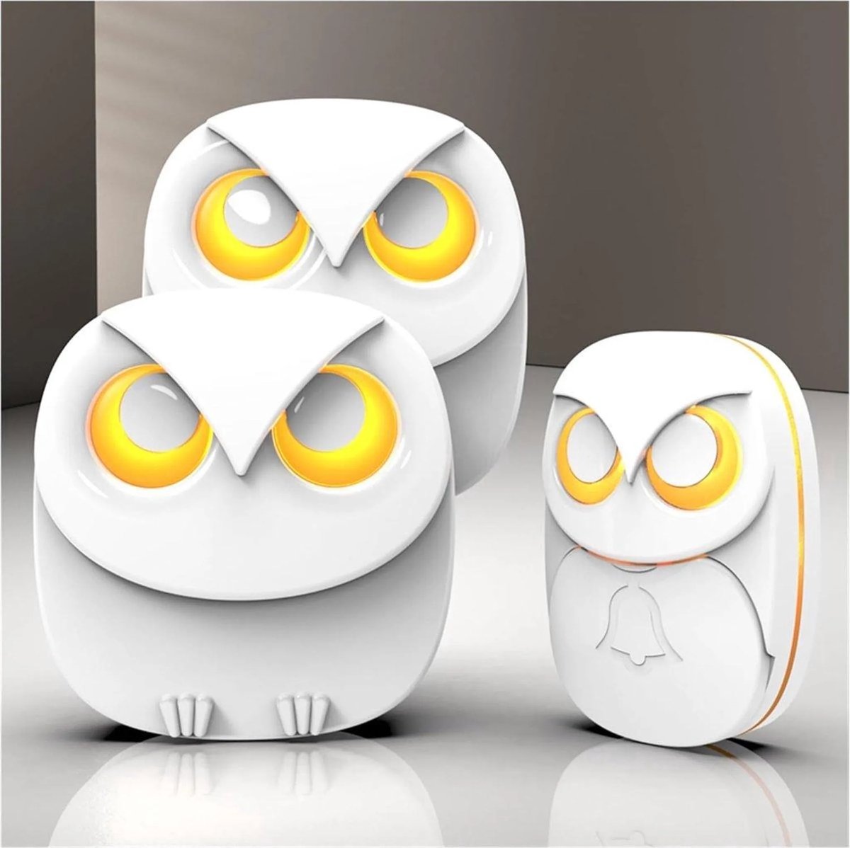 Draadloze deurbel-Leuke Uil Deurbel Set-Weerbestendig IP55-Buiten afstandsbediening drukknop-1000 voet lang draadloos bereik-35 Klassieke melodieën optioneel-5 volumeniveaus en LED-flitser-2 ontvangers + 1 zender-Wit
