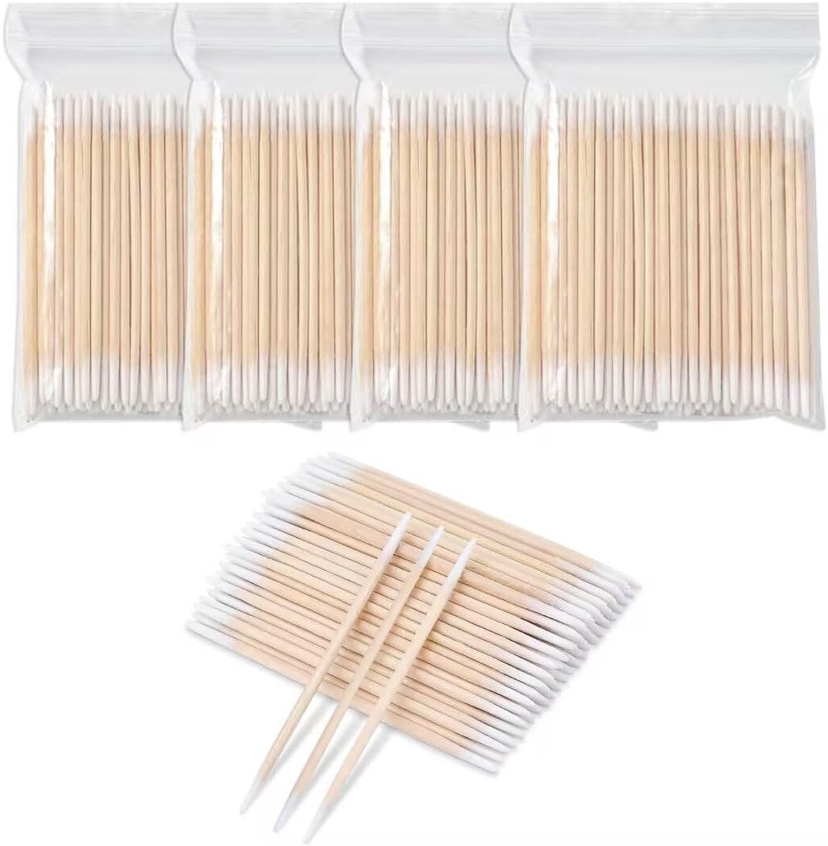 Dubbelpuntige Houten Wattenstaafjes - 400 Stuks voor Tattoo, Make-up en Schoonheid