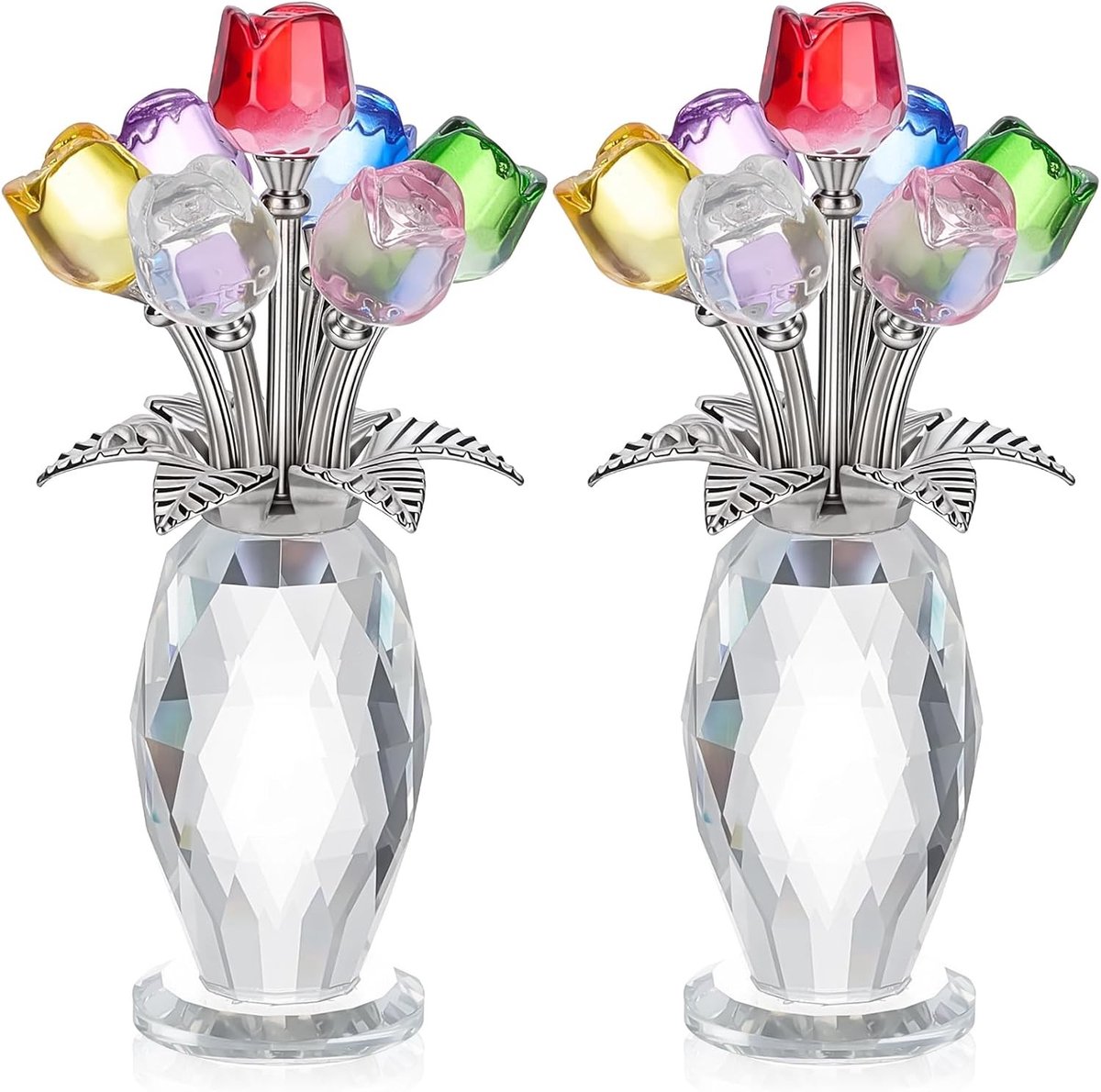 Kleurrijke handgemaakte rozenfiguren met vaas, perfect als cadeau voor bruiloften, feesten en speciale gelegenheden zoals Moederdag en verjaardagen