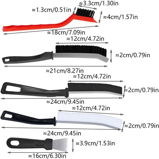 Reinigingsborstel Set - Voegenborstel Hoekborstel - Kieren Reinigen - 11-Delig Handig - 11 Stuks - Grijs — afbeelding 4