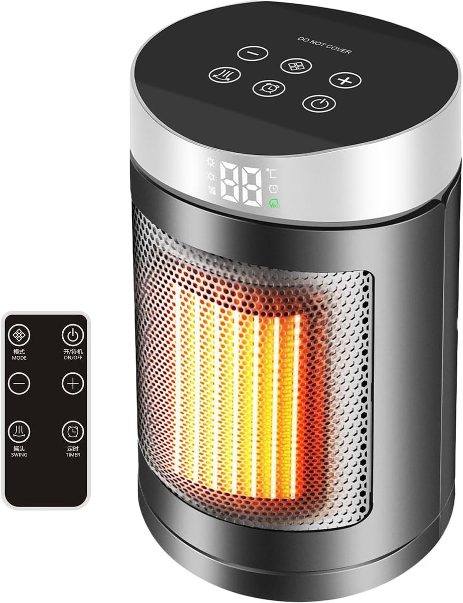 Ventilatorkachel, draagbare tafelventilator met 6 instelbare modi, mini-ventilatorkachel met oververhittings- en kantelbeveiliging voor slaapkamer, huis, kantoor - zwart
