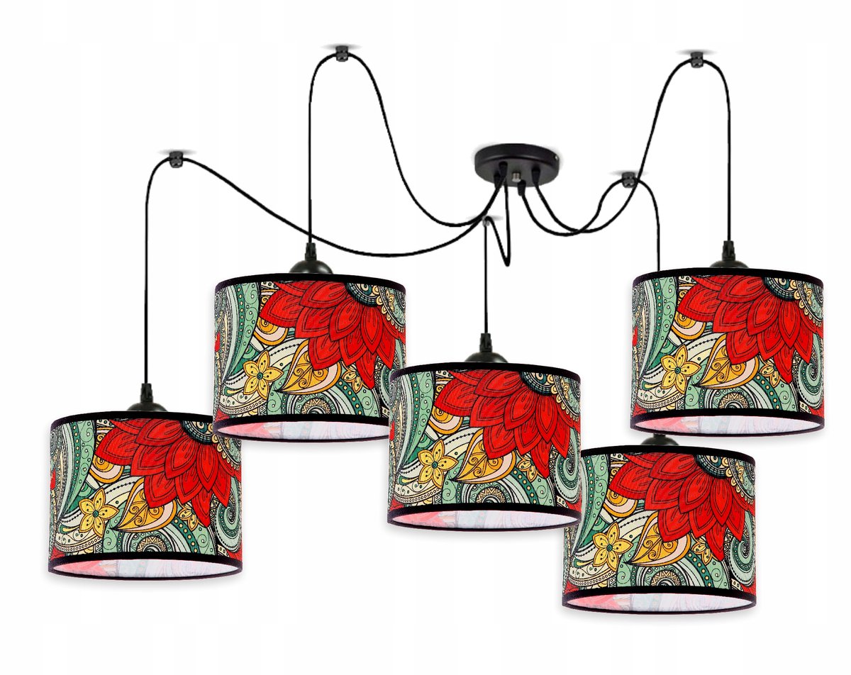 Merkloze Hanglamp Reggae Stijl 5xE27 met Bloemendessin