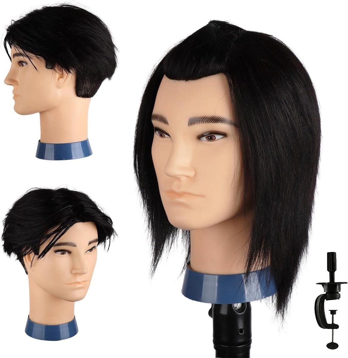 Oefenhoofd Man - Mannelijk Haar Hoofd - Haar Styling Oefenen - 100% Echt Haar - 35 cm - Zwart