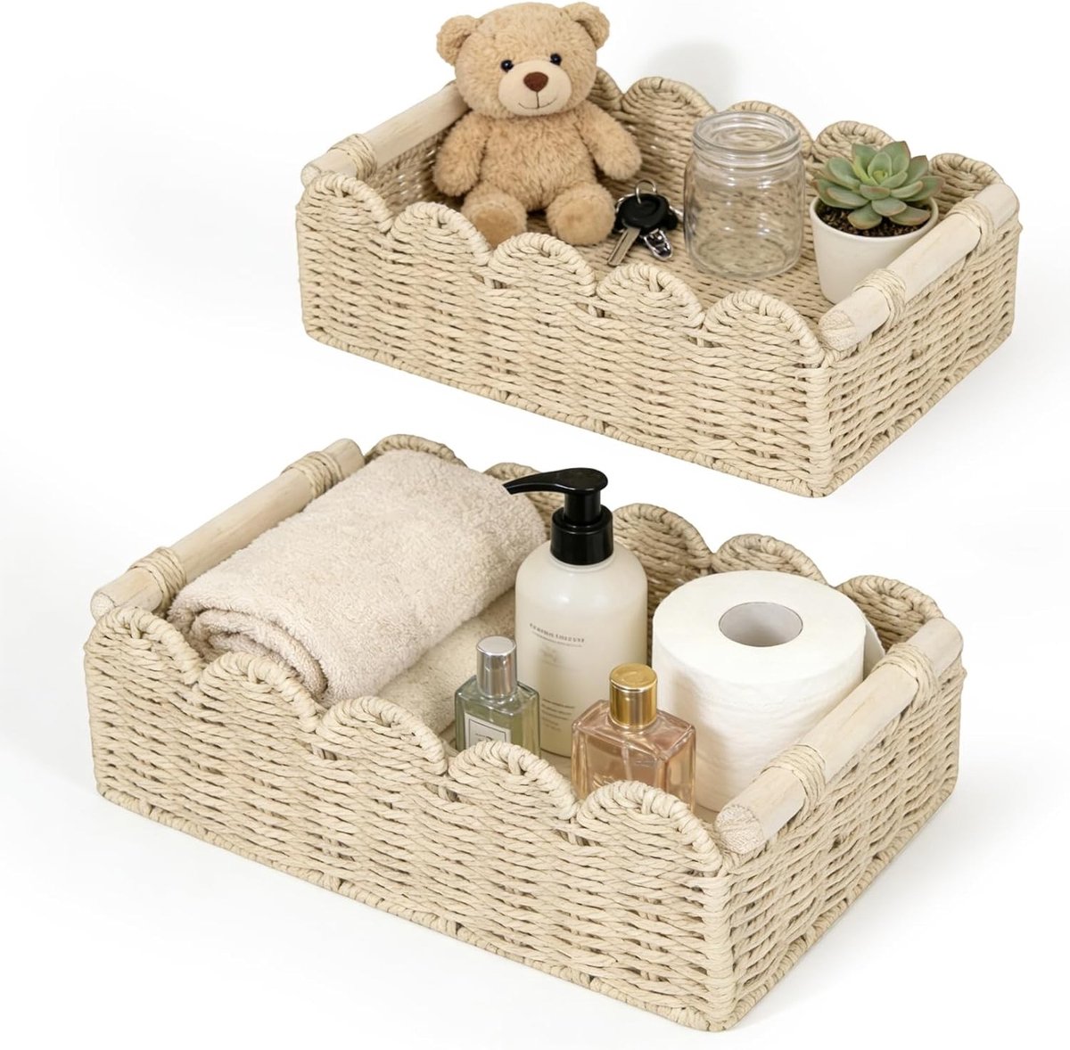 Set van 2 Rieten Opbergmanden voor Keuken en Badkamer - Decoratieve Mand voor Handdoeken en Toiletpapier, Perfecte Oplossing voor Rommelige Ruimtes