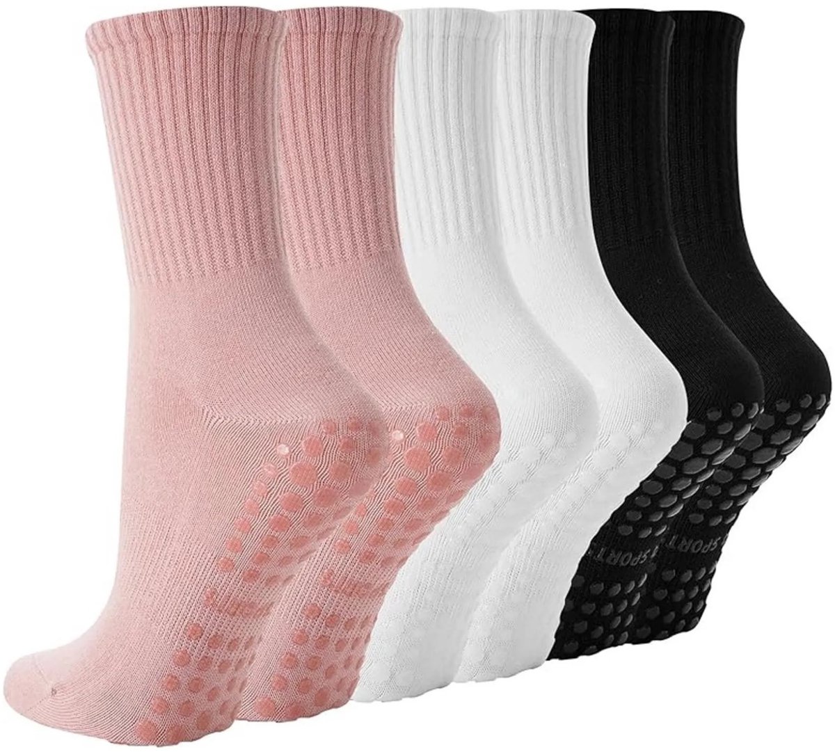 Casalora Sokken Dames Antislip 3-Pack – Damessokken – Noppen Design – Eén Maat – Huissokken Dames anti Slip – Gripsokken voor Yoga Pilates Ballerina Ballet – Roze Wit Zwart