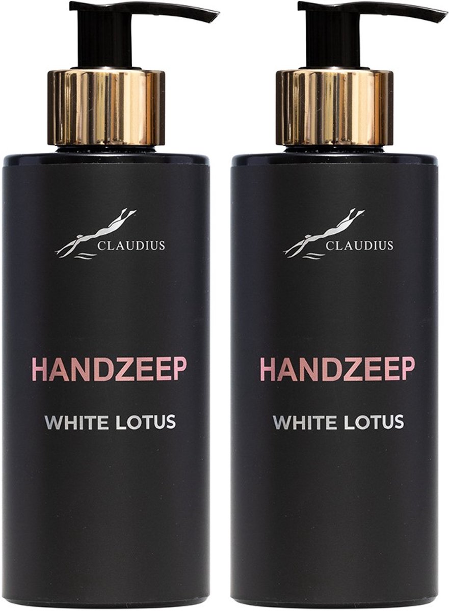Handzeep White Lotus 300 ml - met gouden pomp - zwarte fles - set van 2 stuks - Voordeelverpakking
