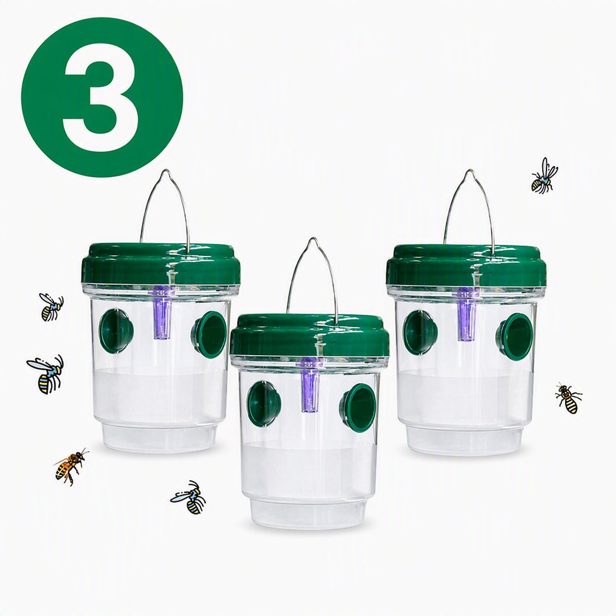 ECTEATOY® 3 stuks Wespenval - wespenvanger buiten - tevens muggenlamp - Solar UV - ophangen of neerzetten – Tuin -Ø9 x 10.5 cm