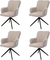 HomeMiYN Eetkamerstoelen set van 4 - Draaibare eetkamerstoel 360° met armleuning - Beige stoffen eetkamerstoel , zachte bekleding en stabiele metalen basis voor keuken, woonkamer en eetkamer