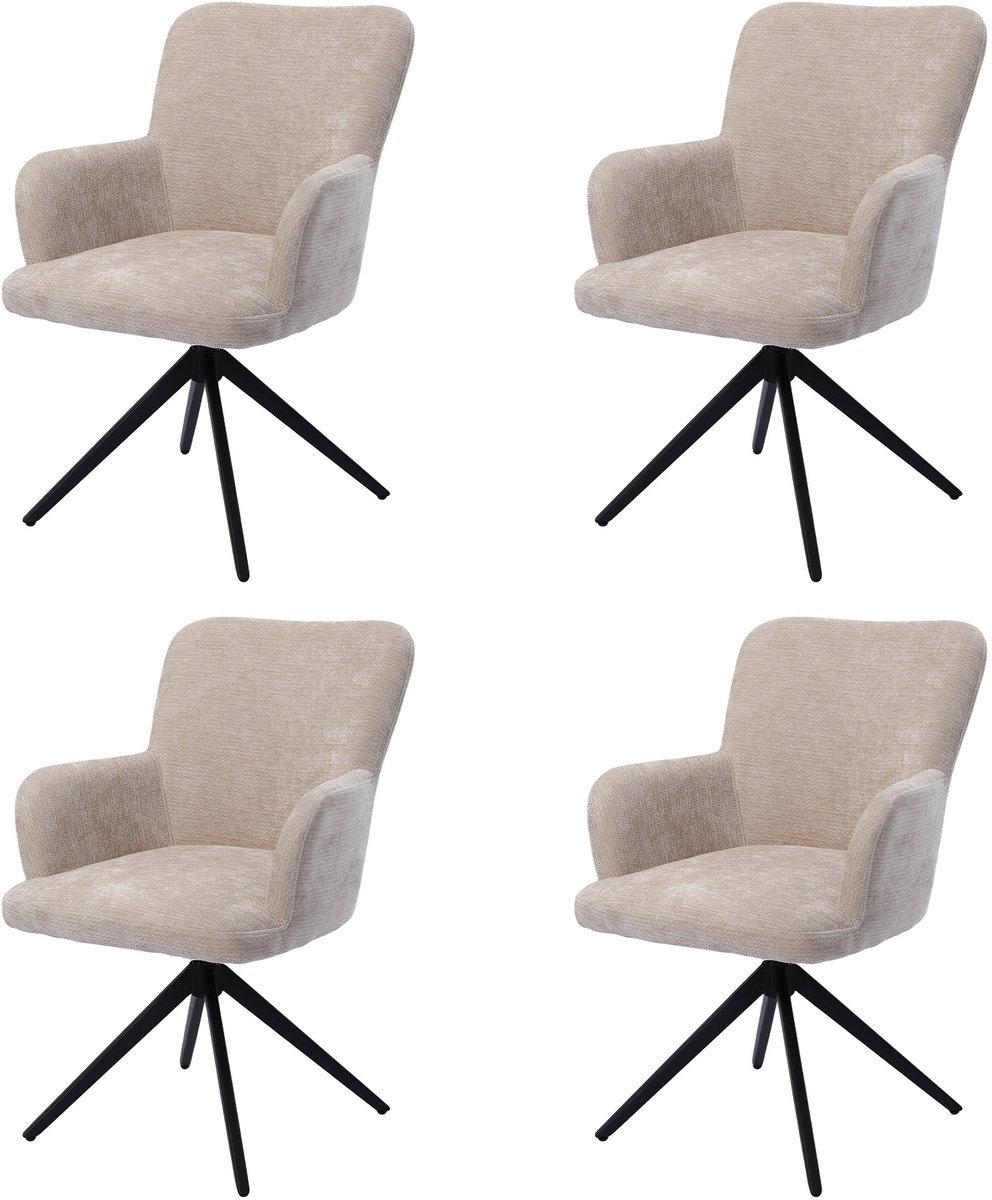 HomeMiYN Eetkamerstoelen set van 4 - Draaibare eetkamerstoel 360° met armleuning - Beige stoffen eetkamerstoel , zachte bekleding en stabiele metalen basis voor keuken, woonkamer en eetkamer