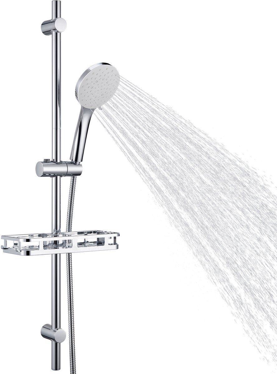 Auralum Max Doucheset - 90 cm Glijstang - Met Handdouche Glijstangset - Douchekop Ø 12 cm - 6 Standen - Inclusief Plankje - Hoge Druk - Universele Aansluiting - Anti-Kalk - Chroom&Wit