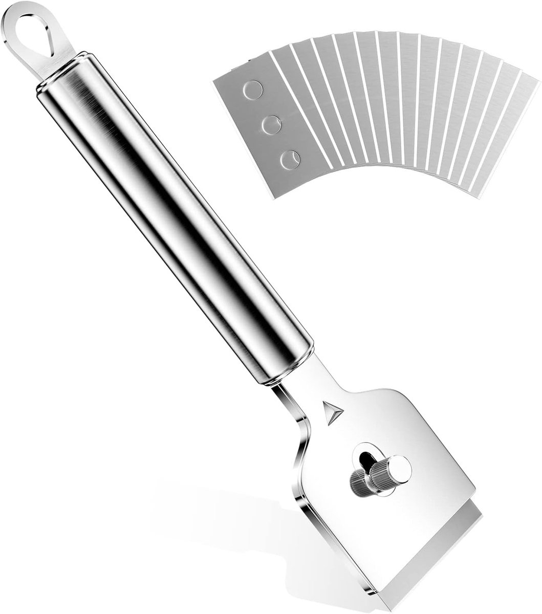 Kookplaatkrabber - Zilver - 14 reservemesjes - Professionele keramische schraper - Voor keuken en oven