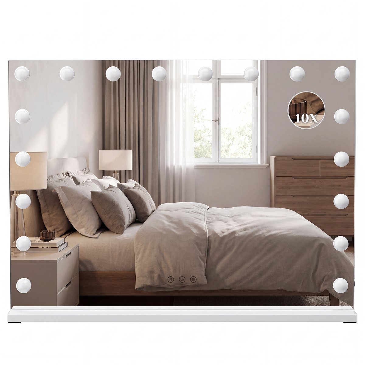 Auralum MAX Hollywood Spiegel met Verlichting - 80x60CM - 3 Lichtstanden - 18 LED Lampen - Make Up Spiegel met 10x Vergrootspiegel - Vanity Spiegel - Mirror - Dimbaar - USB +Type-C Oplaadpoort - Wit