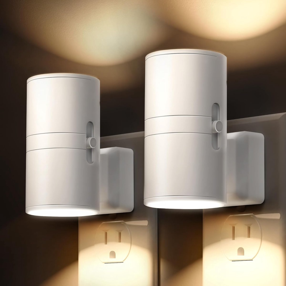 KZQ Nachtlampje met sensor - Insteekbare dimbare LED nachtlamp, lichtgevoelig, 0-100LM, 3000K - Voor gang, slaapkamer, badkamer, keuken - 2 stuks, wit