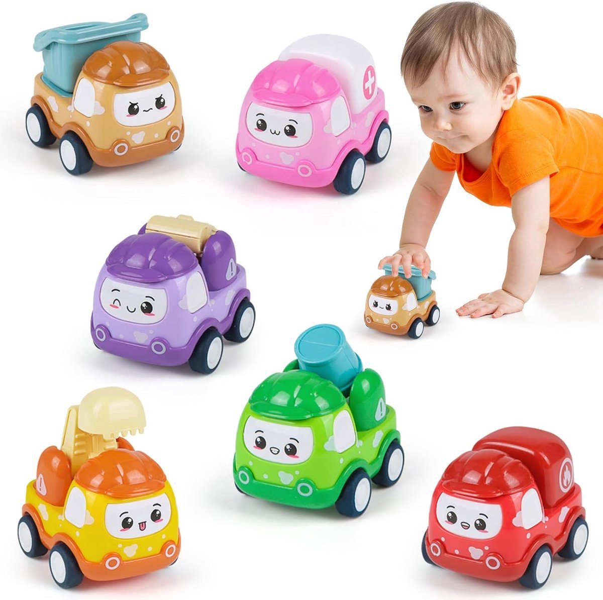 casalora - Mini Speelgoed auto - Babyspeelgoed - Speelgoedauto set 6stuks - Vanaf 1 jaar jongens en meisjes - voertuigenset voor peuters 12-18-24maanden - Terugtrek-auto speelgoed