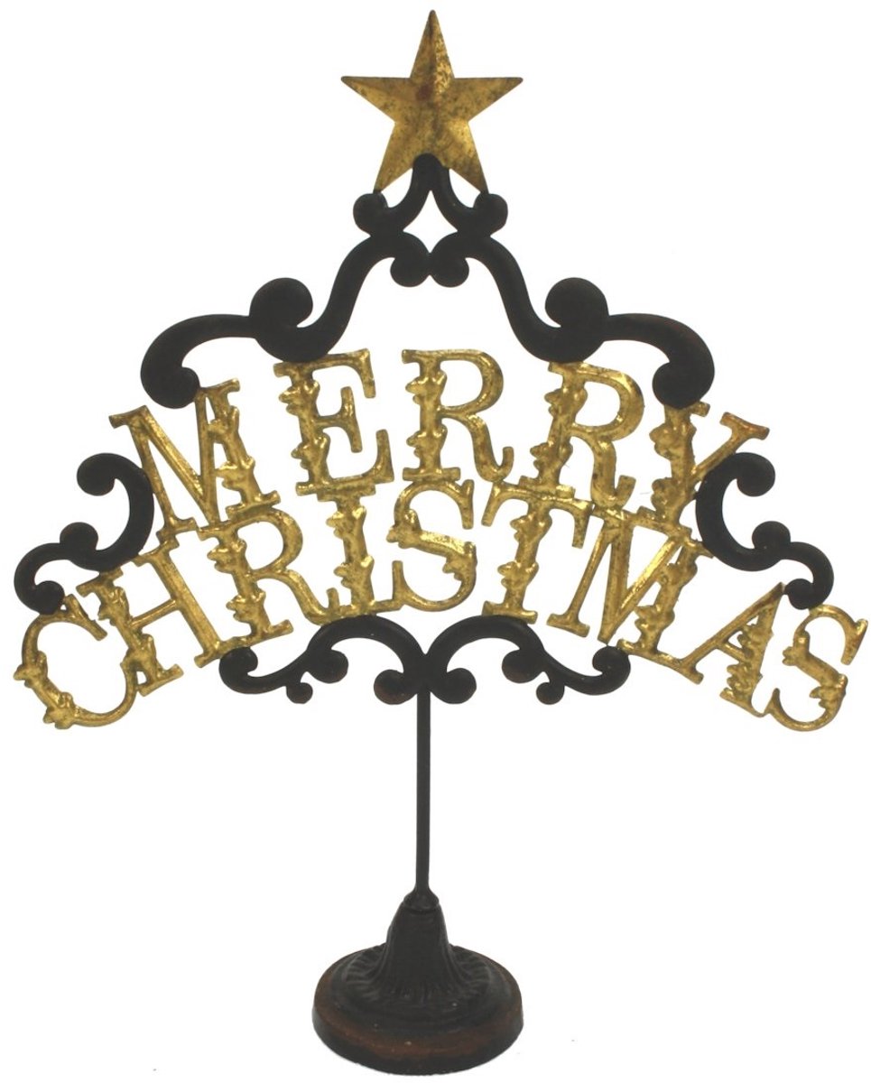 Ornament Merry Christmas zwart/goudkl. 28,5x8x35cm