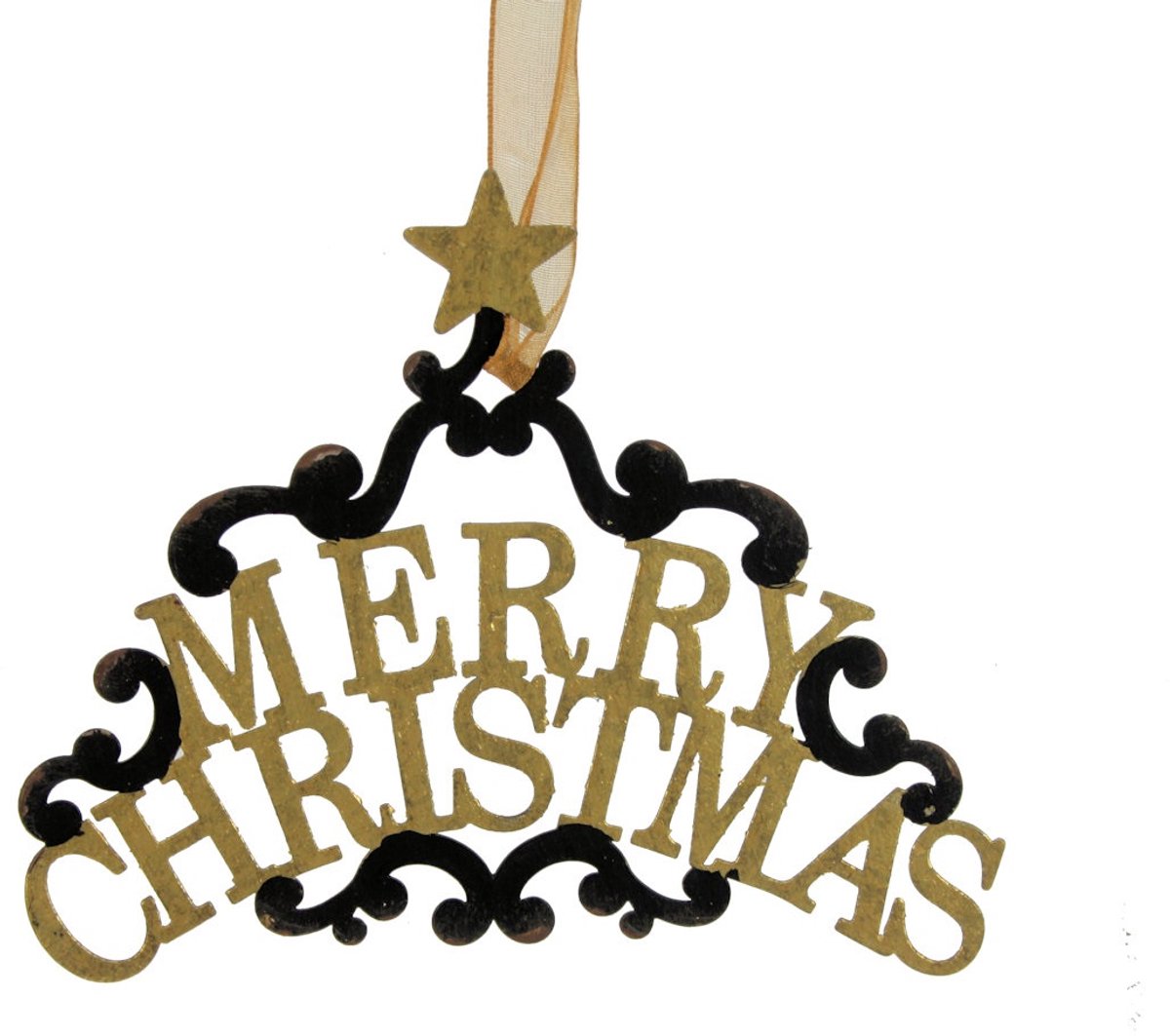Ornament hangend Merry Christmas zwart/goudkl. 12x10cm