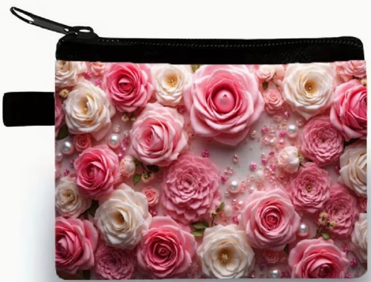 Gemakkelijk om erbij te hebben, dit handige rits portemonneetje 10x14cm. Een mooie afbeelding van prachtige rozen in roze en witte kleuren. Erg leuk om voor jezelf te kopen of om cadeau te geven. Ook leuk bij Sinterklaas, Kerst of vakantie.