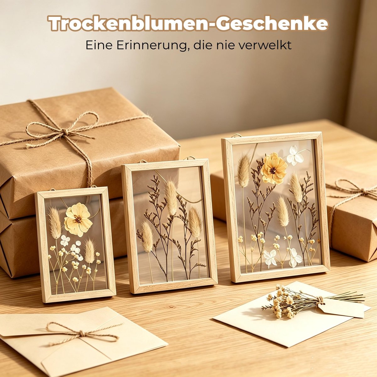 JUJOYBD Wanddecoratie Boho glazen lijst set met gedroogde bloemen 3-delig - ShopVlot