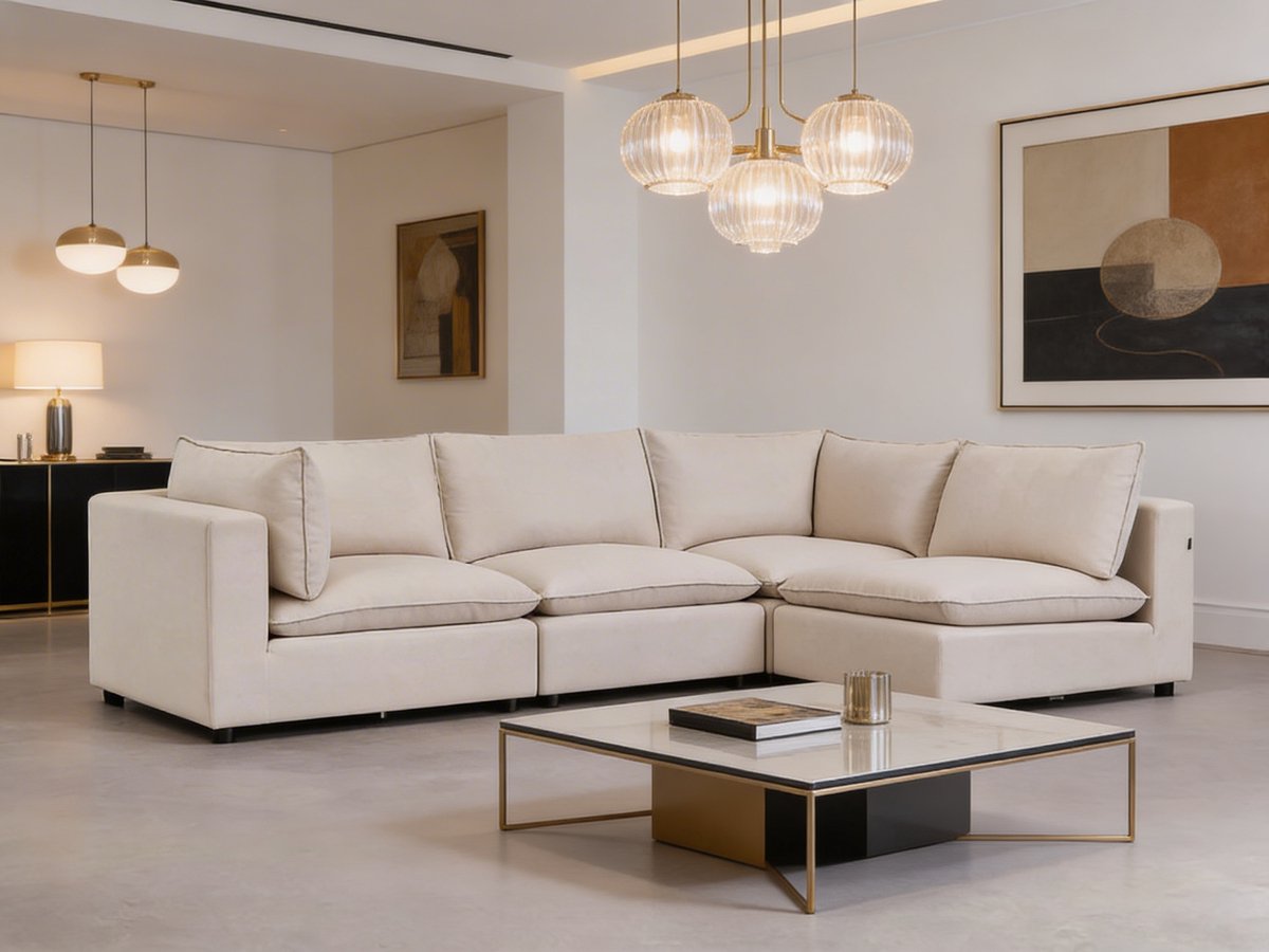 Montero Corner – Koningstijl – Ivory Hoekbank – Royale Loungebank – Inclusief Rugkussens – Luxe Design Bank voor Woonkamer