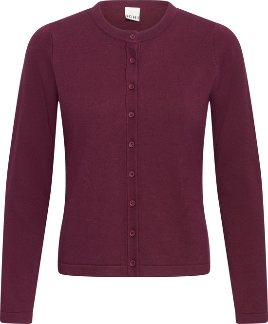 Gilet en maille bordeaux avec boutons et col rond.