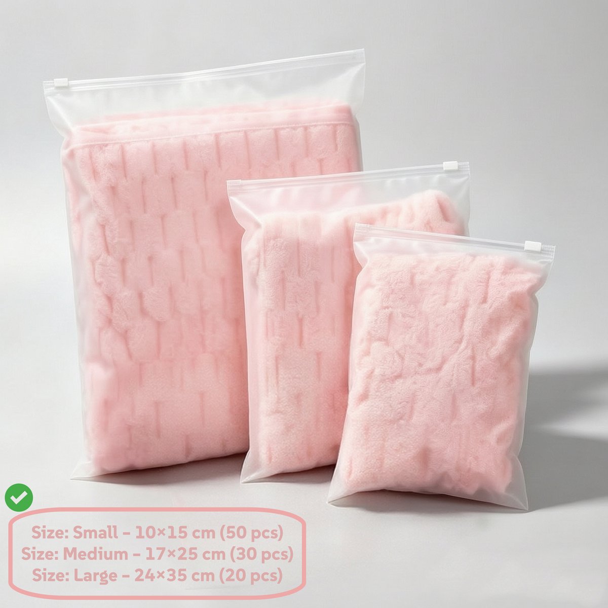 Namajunas - Matte ritssluiting plastic zak - 100 stuks mix maat: 50x (10x15) + 30x (17x25) + 20x (24x35) cm - 200 micron – Stevig en duurzaam - Ideaal voor herhaald gebruik - Ideaal voor kleding, beddengoed, speelgoed en reis benodigdheden