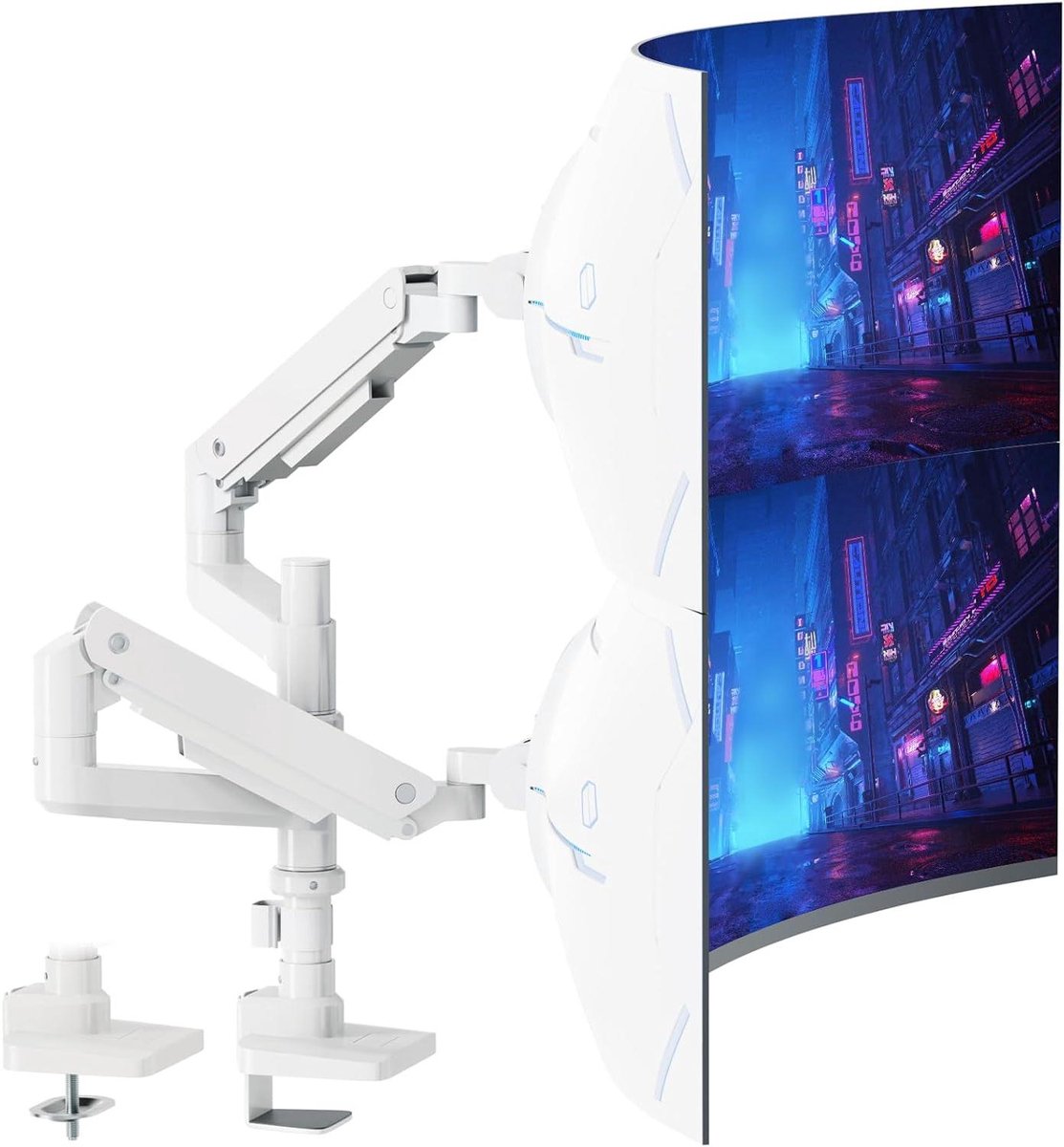 Dubbele Monitorsteun - Gasveer Arm - Ergonomisch Werken - Gestapelde Modus - Tot 49 Inch - Wit