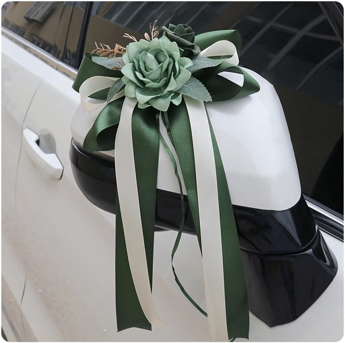 8-delige set autobogen met zijden bloemen en linten voor bruiloften, versiering voor autodeuren en spiegels, ideaal voor trouwfeesten en kerkceremonies