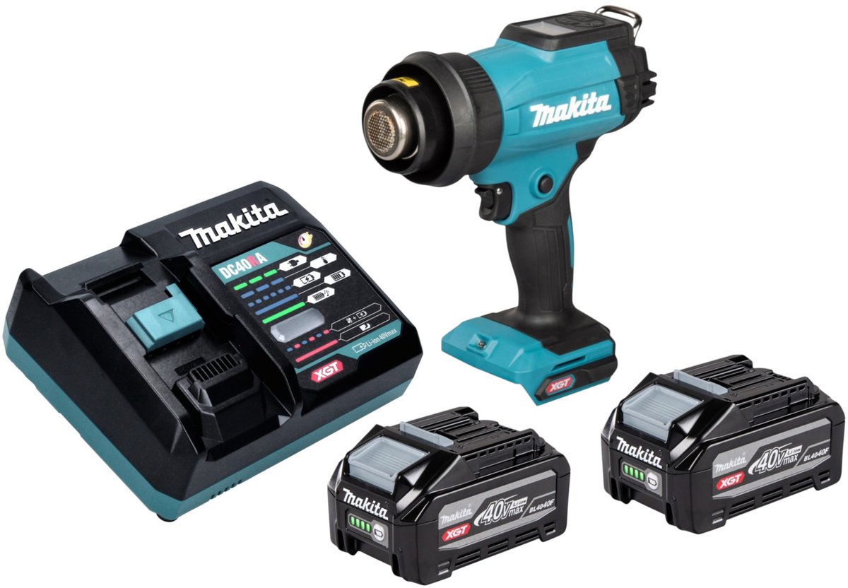 Makita HG 001 GU201 accu-heteluchtpistool 40 V max. 600 °C + 2x accu 4,0 Ah + oplader + koffer