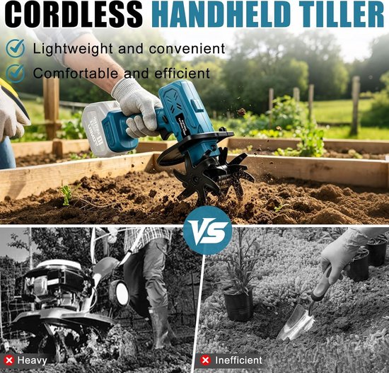 Krachtige accu-grondhak voor tuin en gazon, elektrische tuinfrees zonder accu en oplader, ideaal voor het bewerken van de grond — afbeelding 4