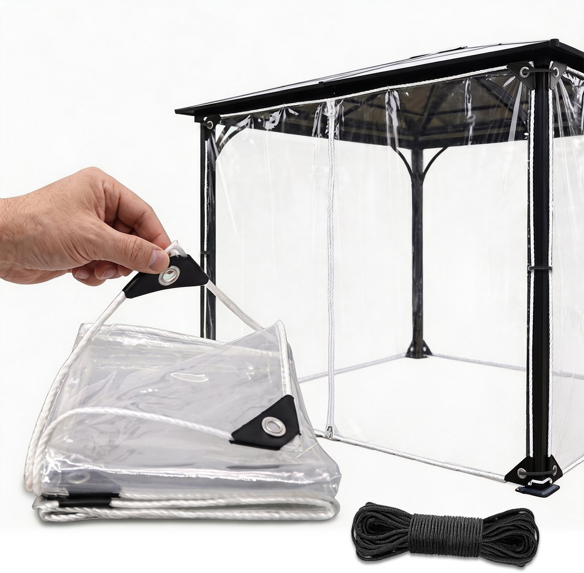 Fokelyi Waterdicht Transparant Afdekzeil -2x4m- Verdikt 0,35mm Zeildoek - Bindtouw -Plastic regenwerende folie- Lichtdoorlatend Regendicht -Beschermhoes-Zeil Voor Tuin En Terras