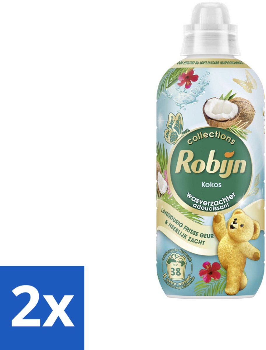 2 x Robijn – Wasverzachter – Kokos Sensation – 765 ml - Wasverzachter Kokos - Wasverzachter Tropisch - Wasverzachter Fris - Wasverzachter Voor Textiel - Wasverzachter Voor Beddengoed