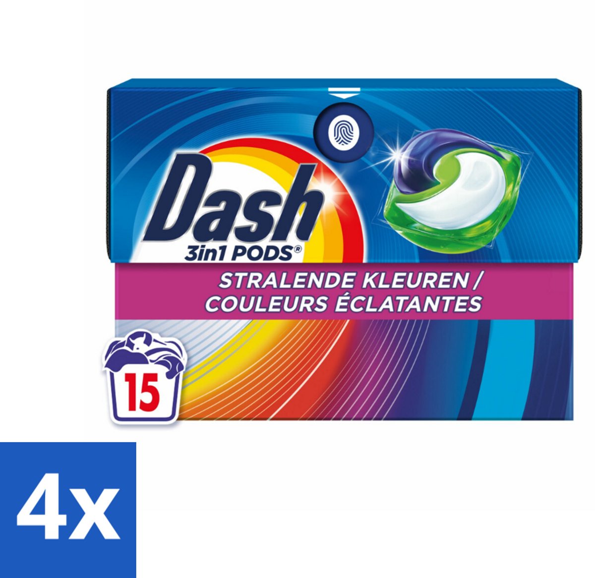 4 x Dash – Wasmiddelcapsules – 3in1 Pods Stralende Kleuren – 15 capsules - Wasmiddel - Kleuren Behouden - Vlekken Verwijderen - Frisheid - Wasbeurt