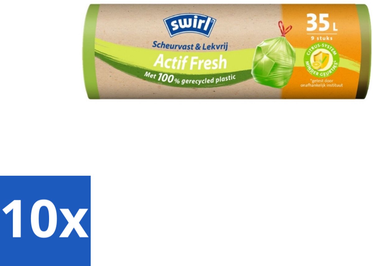 10 x Swirl – Vuilniszakken – Trekband Geparfumeerd Actif Fresh – 35 L – 9 zakken - Koffiezetapparaat