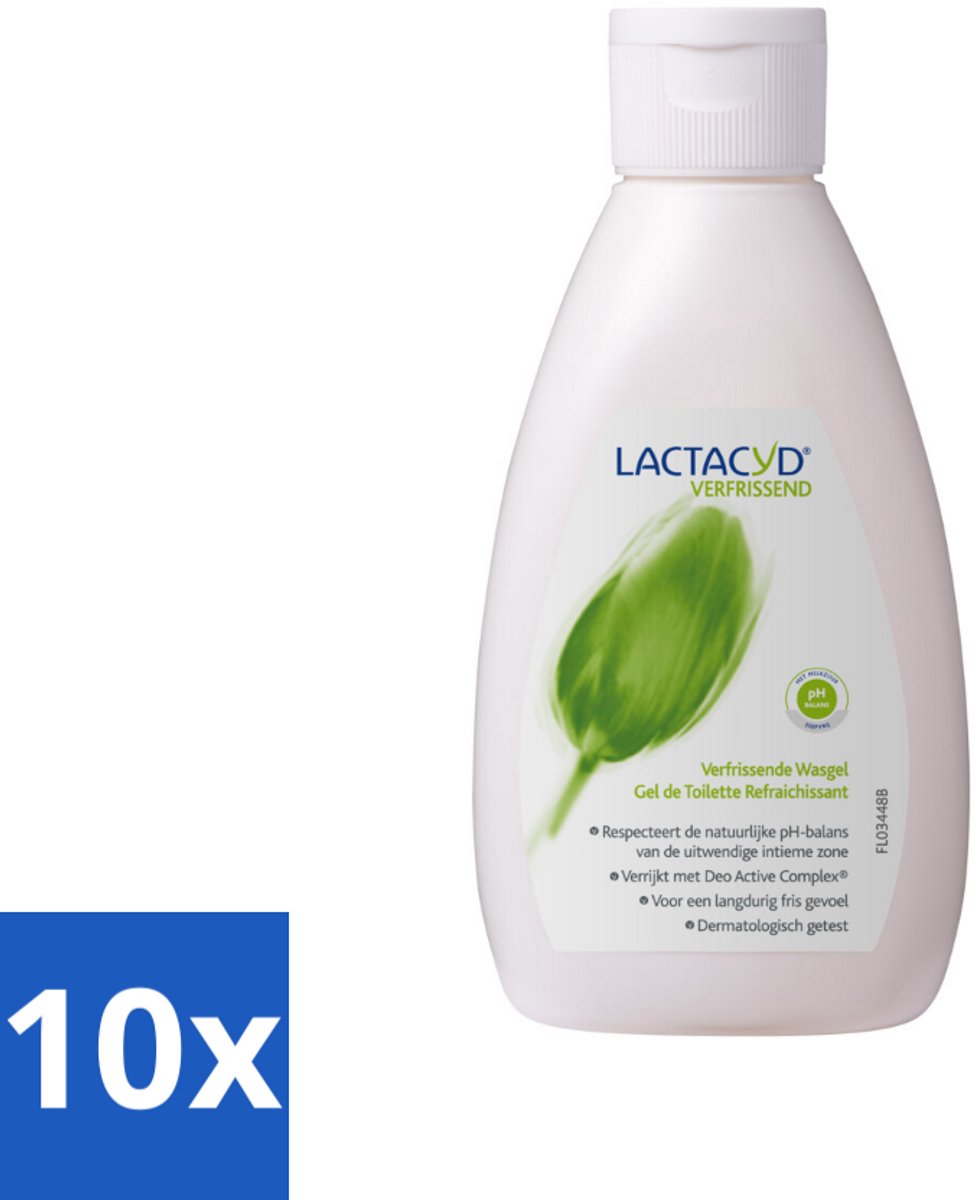 10 x Lactacyd – Verfrissende Wasgel - 200 m - Intieme Wasgel - Melkzuur - Menthol - Deo Active Complex - Frisheid