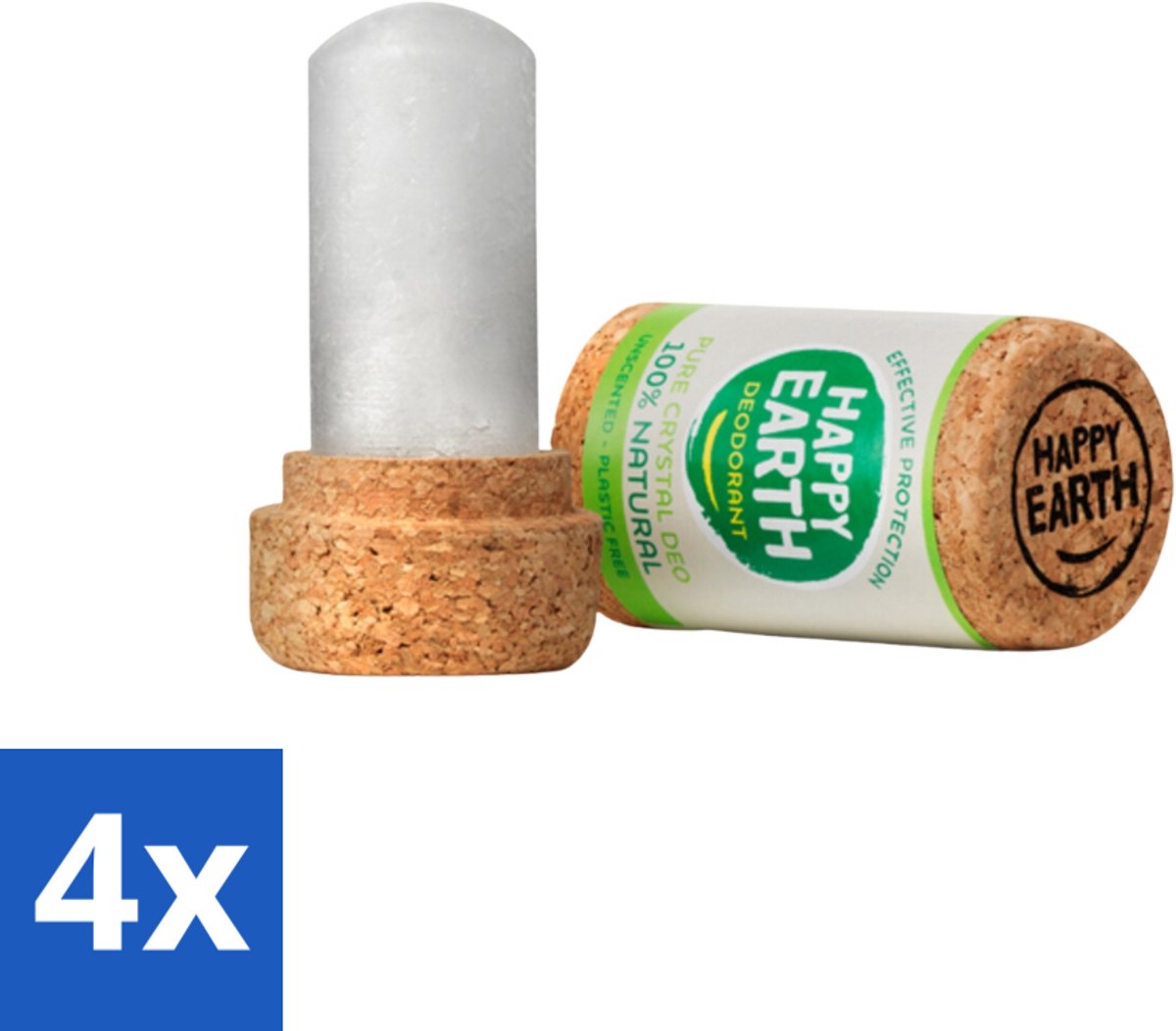 4 x Happy Earth – Deodorant Crystal – 100% Natuurlijk Unscented – 90 g - Geurloze Deodorant - Hypoallergene Deodorant - Natuurlijke Deodorant - Kristal Deodorant - Mineralen Deodorant