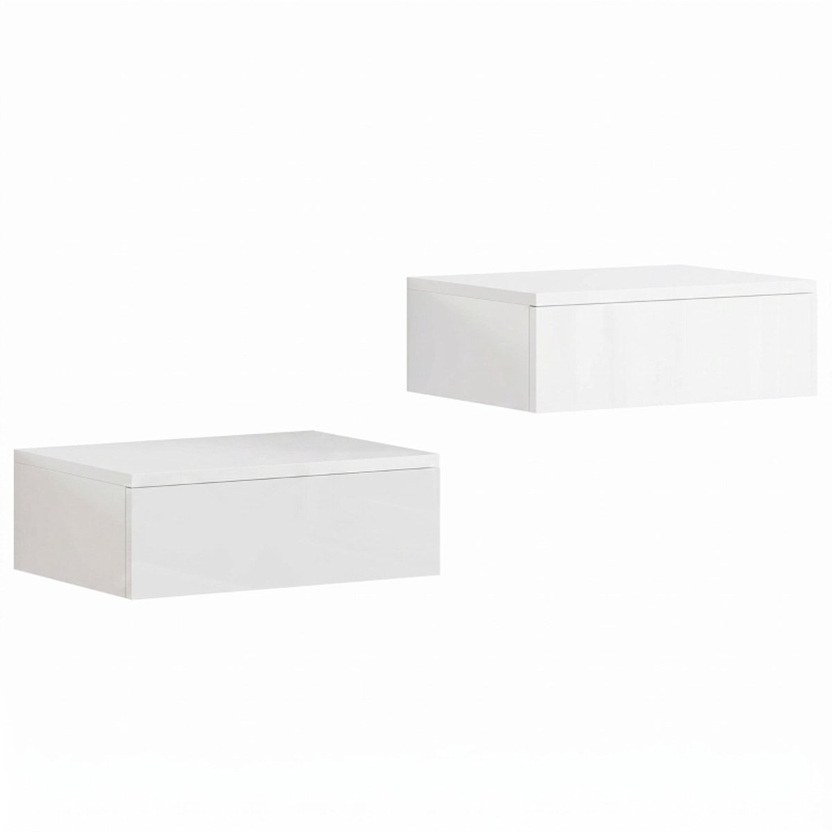 Nachtkastje - Set Van 2 - Wandgemonteerde Design Lade-nachtkastjes - Voor Slaapkamer - Spaanplaat - Wit