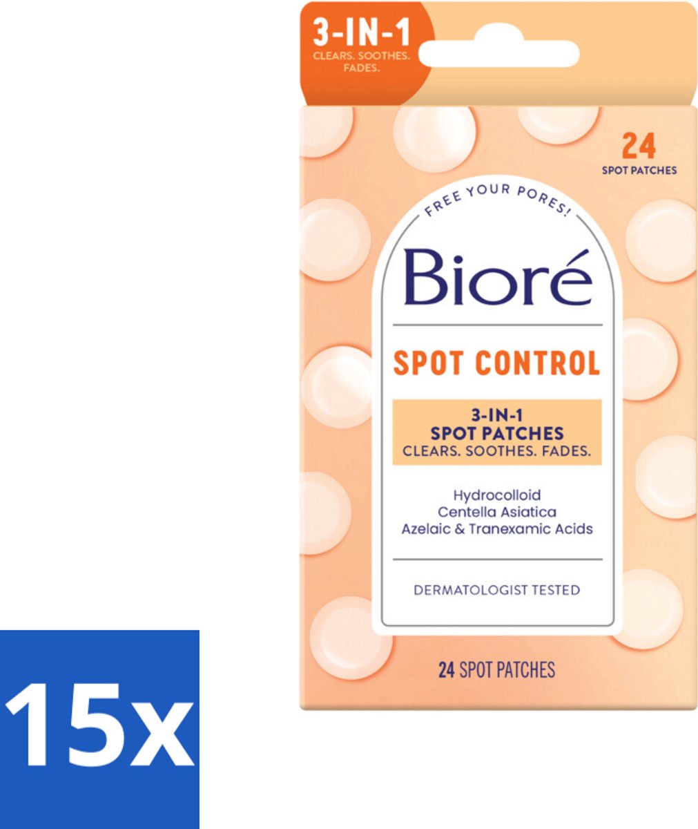 15 x Bioré – Spot Control 3-in-1 Patches – Puistjespatches – 24 patches - Puistjespatches - Puistjesverzorging - Hydrocolloïde Patches - Zuivere Huid - Puistjesverwijderen