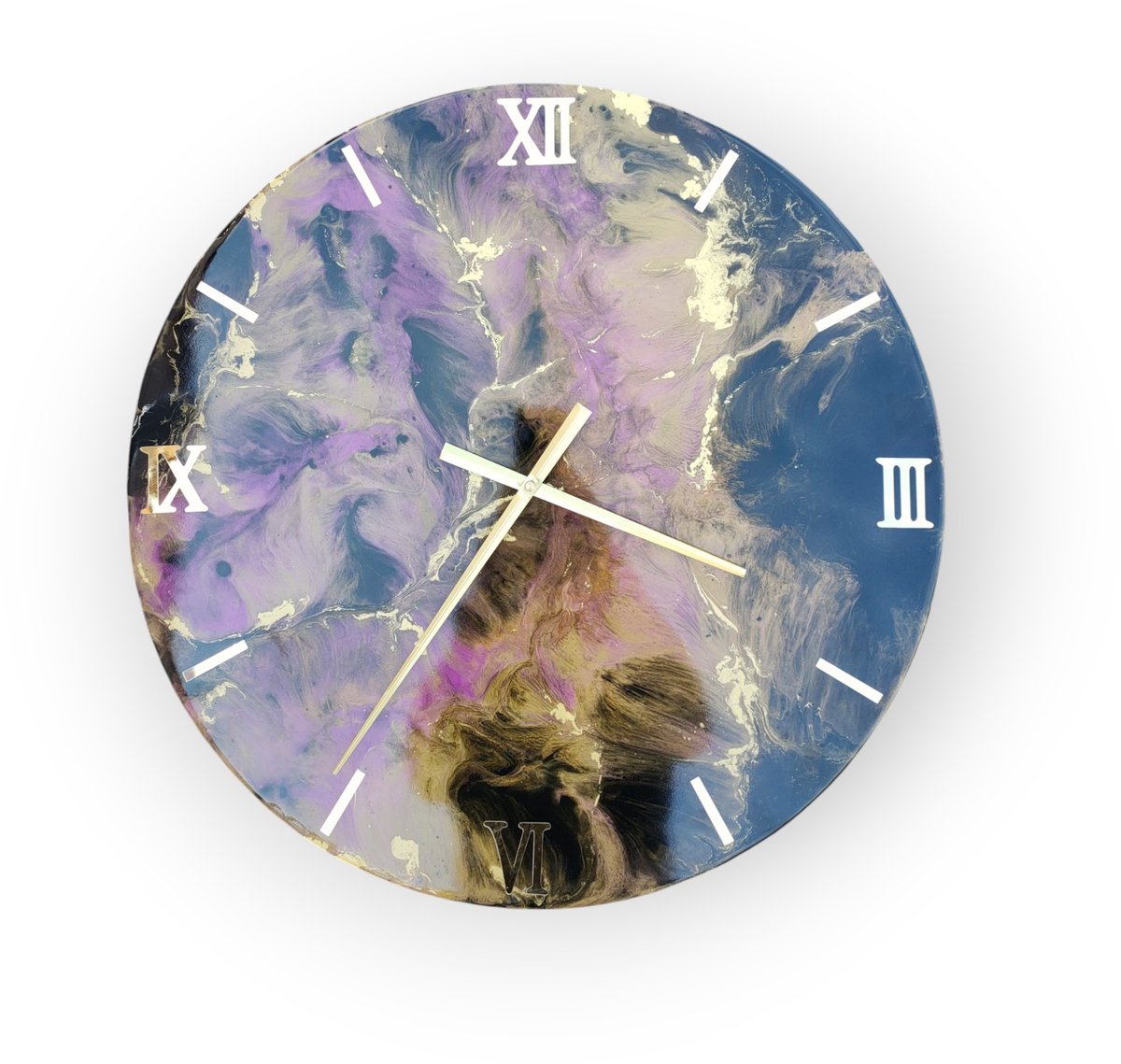 Resin Art JR: Grote Handgemaakte Epoxy Wandklok 60 cm | Luxe Design Klok | Abstracte Wandklok | Gouden Details