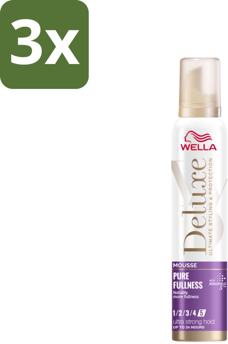 3 x Wella – Deluxe Pure Fullness – Haarmousse – 200 ml - Haarmousse - Volume - Haarbescherming - Kerashield 5 - Anti-pluis