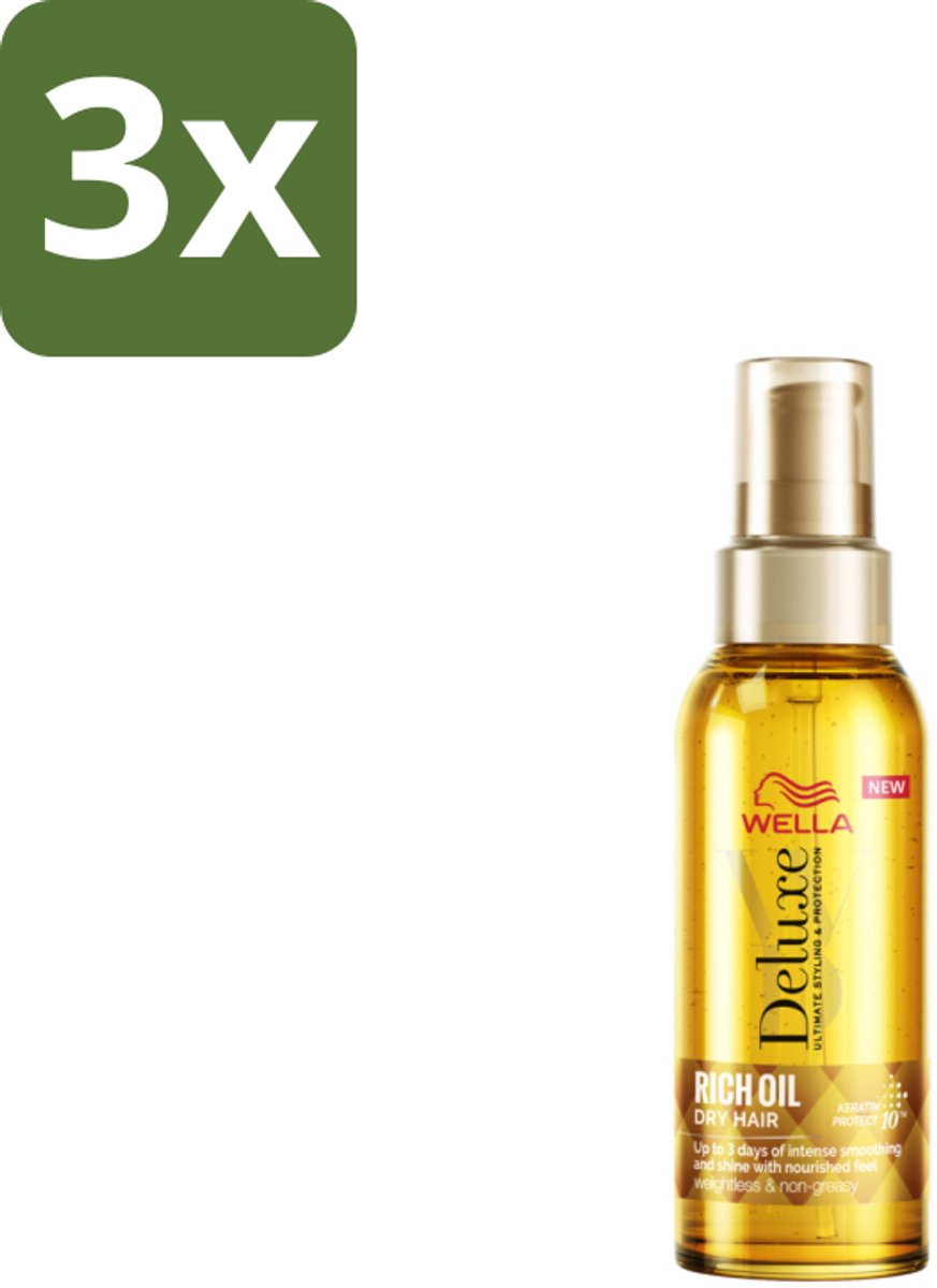 3 x Wella – Deluxe Oil Rich – Haarolie – 100 ml - Haarolie - Glansversterkend - Voedend Haar - Beschermend Haar - Droog Haar