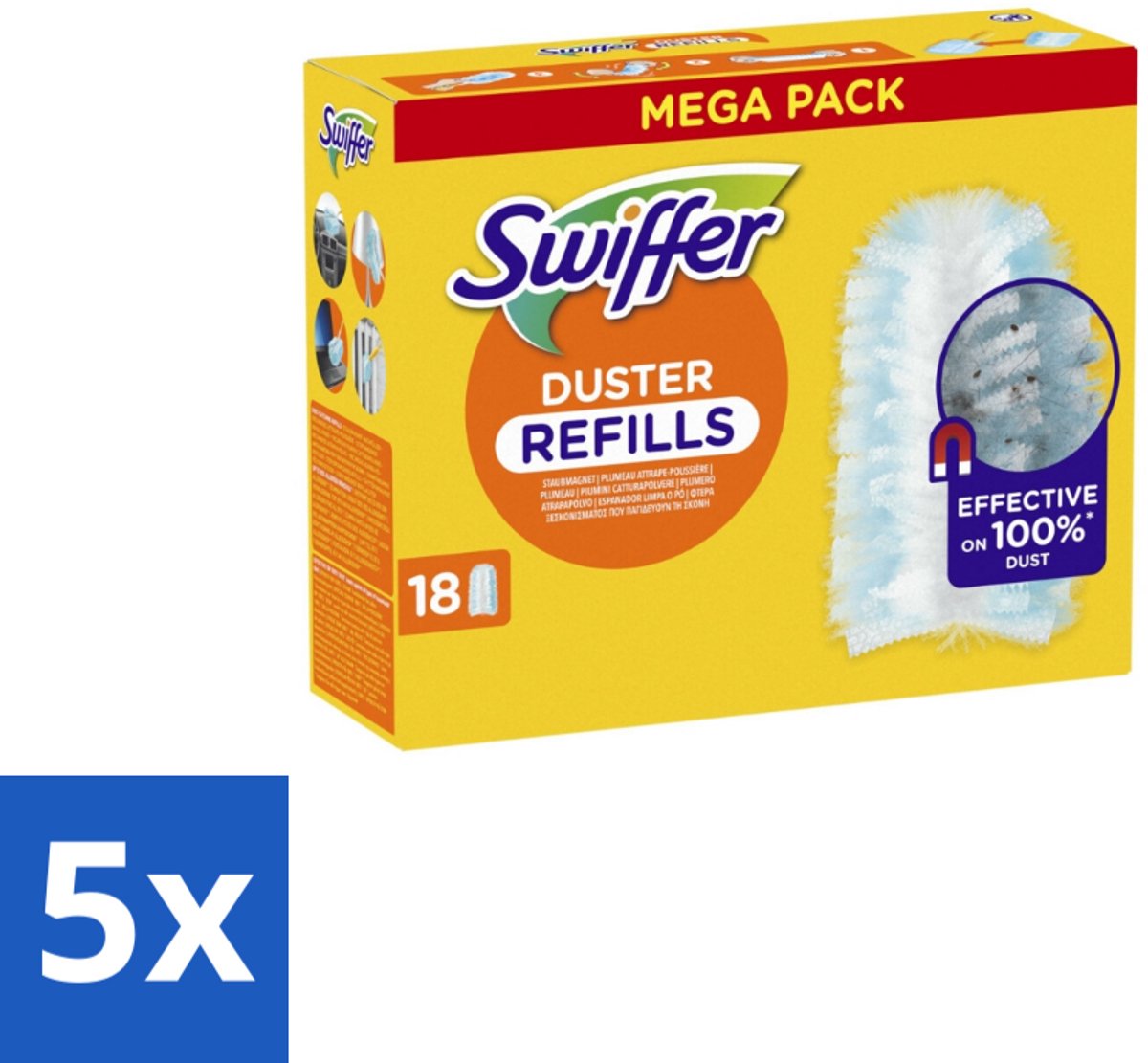 5 x Swiffer - Duster – Voor Stofwisser – 18 navullingen - Stofwisser Navullingen - Stofwisser - Stofwisser Voor Huis - Stofwisser Voor Meubels - Stofwisser Voor Radiatoren