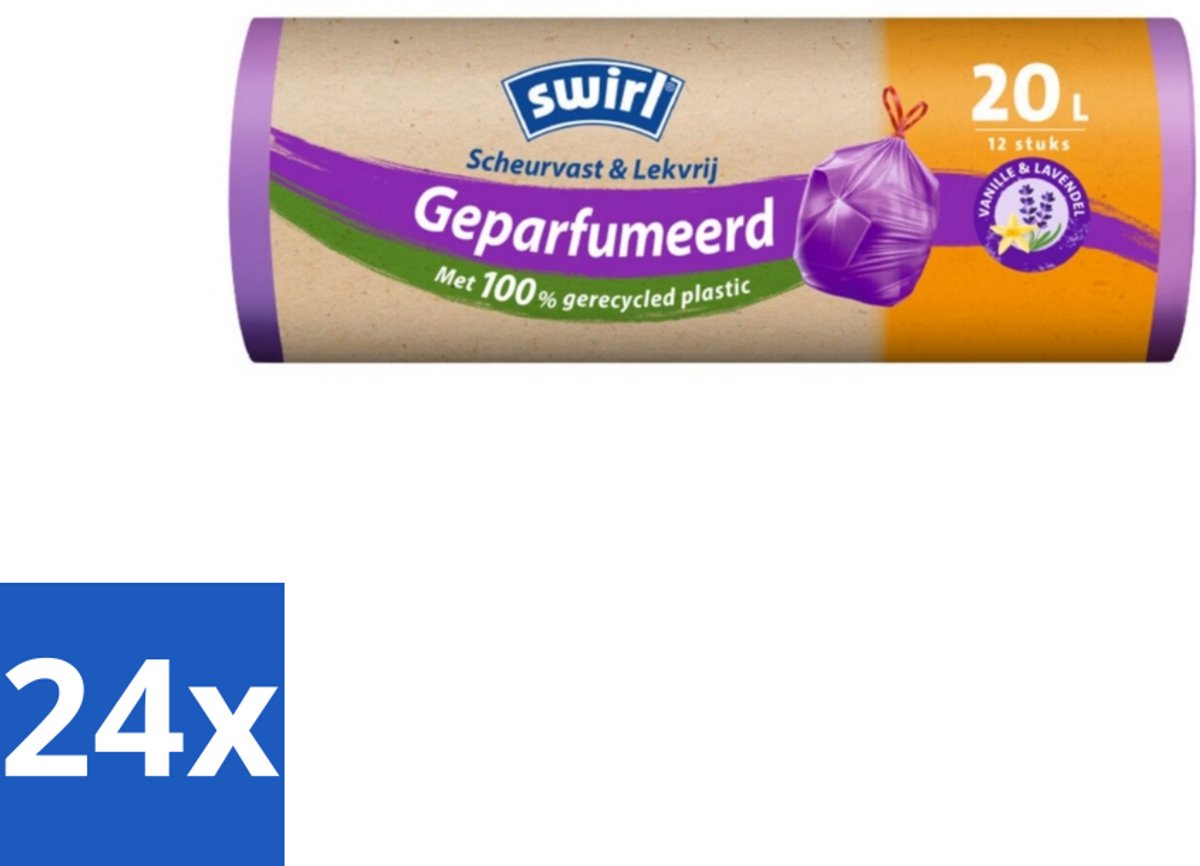 24 x Swirl – Pedaalemmerzakken – Trekband Geparfumeerd – 20 L – 12 zakken - Pedaalemmer - Pedaalemmerzak - Geurige Pedaalemmer - Vanille Lavendel - Trekband