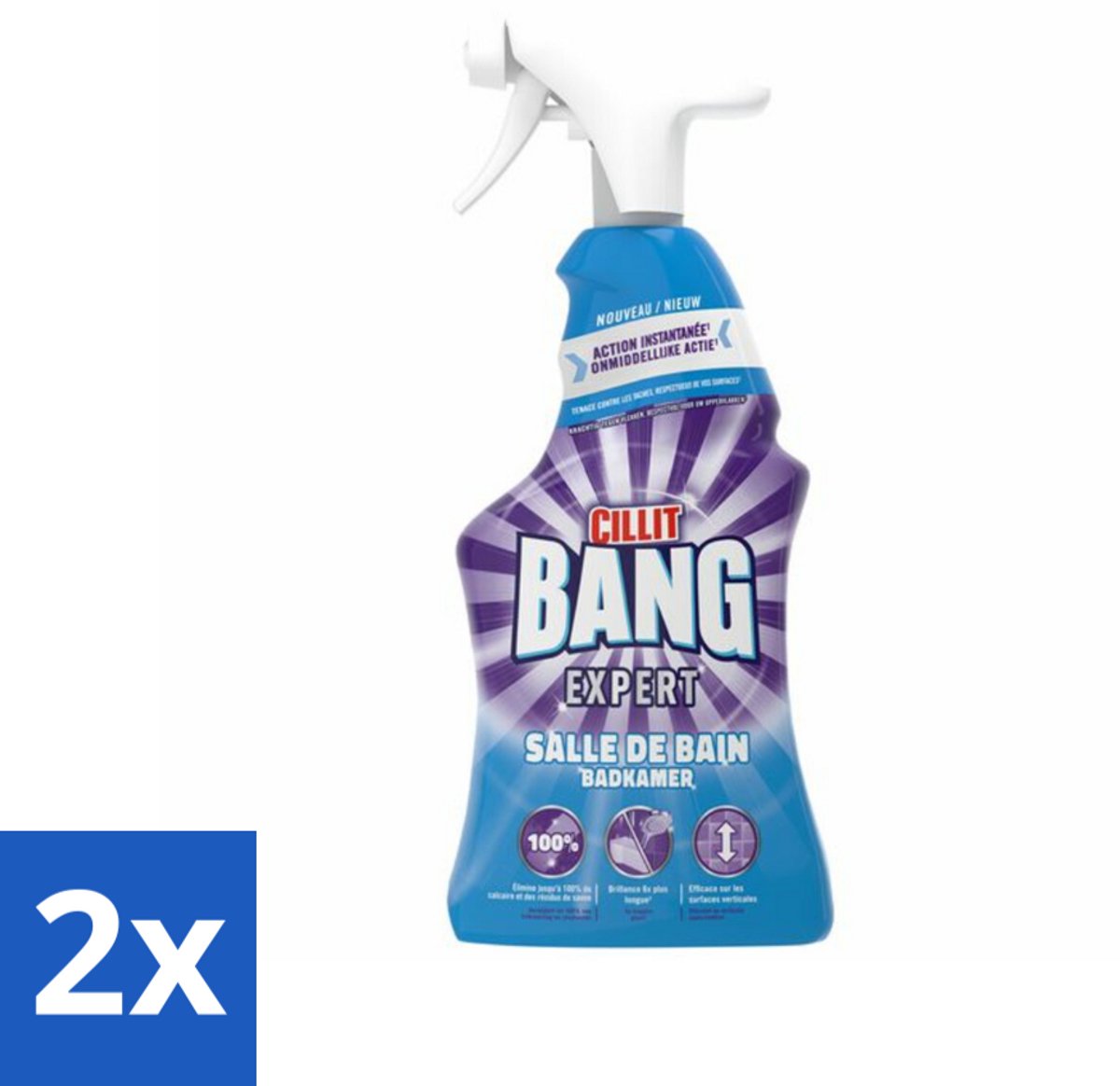 2 x Cillit Bang – Schoonmaakspray – Badkamerreiniger – 750 ml - Badkamerreiniger Spray - Anti-kalk Badkamerspray - Badkamer Reinigen - Kalk Verwijderen - Zeepresten Verwijderen