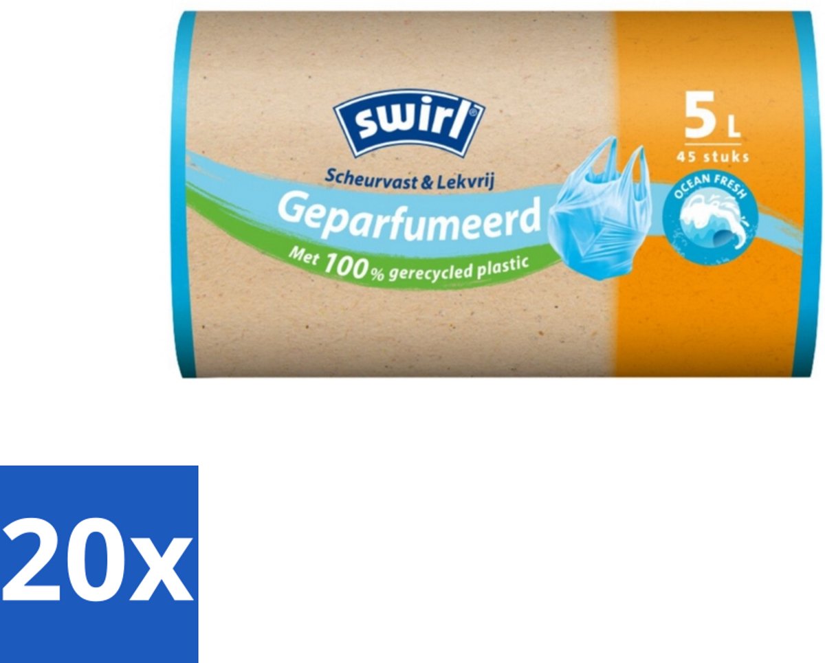 20 x Swirl – Pedaalemmerzakken – Geparfumeerd Ocean Fresh – 5 L – 45 zakken - Koffie - Koffiezetapparaat - Koffiezetapparaat