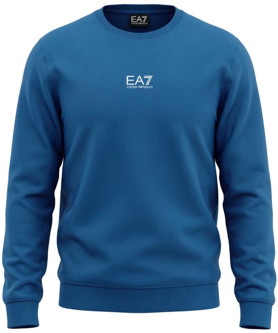 Sweatshirt bleu EA7 Emporio Armani avec logo sur la poitrine.