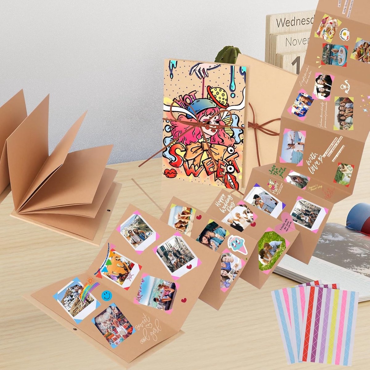 DIY Fotoalbum, Vouwbaar Collectiealbum voor Materniteit, Trouwen en Kinderen - A4 Formaat, Lichtbruin, Perfect voor Herinneringen en Postkaarten
