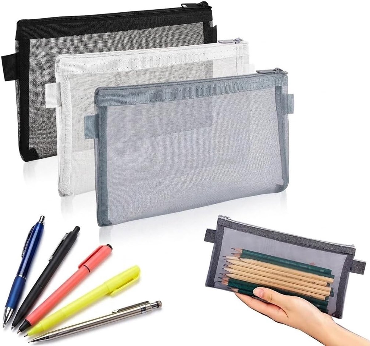 Transparante Pennenhouder voor School en Kantoor, Multifunctionele Opbergtas voor Stationery en Cosmetica, Ideaal voor Examens en Organisatie